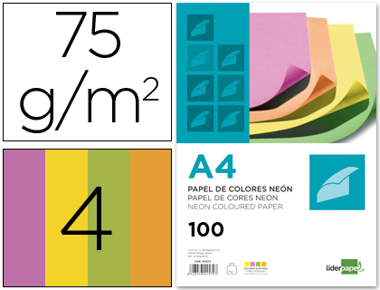 100h papel fotocopiadora Liderpapel A4 75g/m² 4 colores neón surtidos